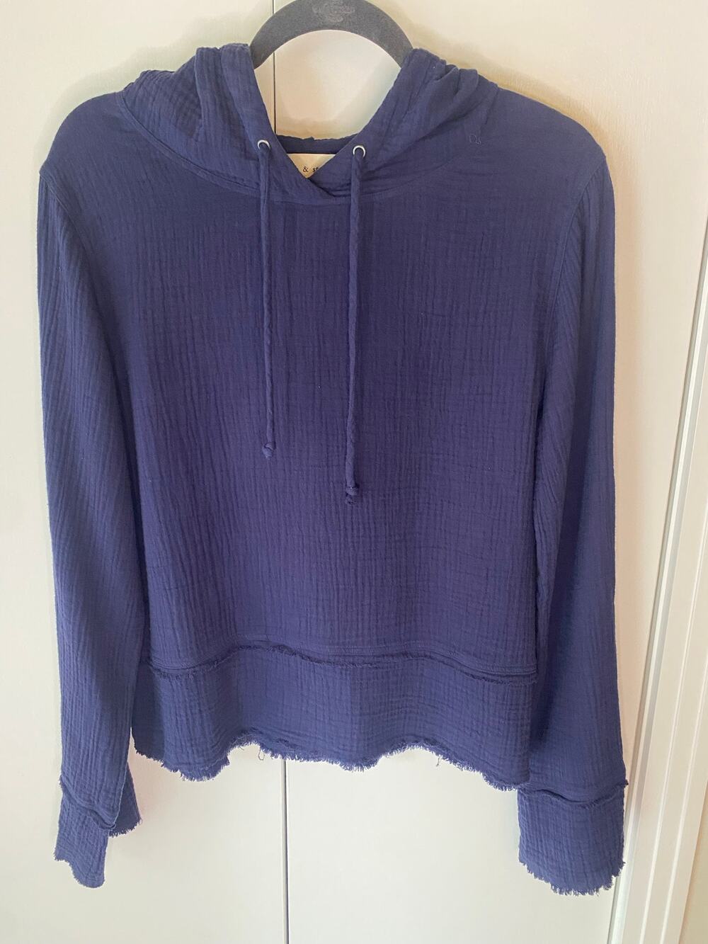Cloth & Stone for Anthropologie Gauze Hooded Top Sz M Navy